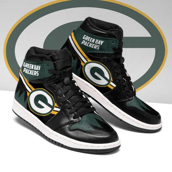 Women's Green Bay Packers High Top Leather AJ1 Sneakers 002